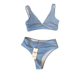ZARGA - NEW Baby Blue ribbed two pieces swim suit bikini Sz L